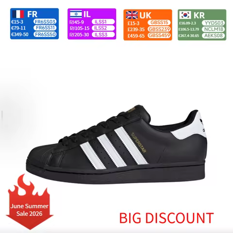 adidas Originals SUPERSTAR Shell-Toe Trendy Low-Top Sneakers Unisex Style Black/White EG4959