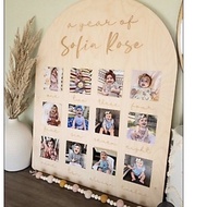 Baby One Year Old Twelve Months Photo Frame Wood Birthday Board