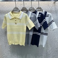 GRR YSL Lapel polo Shirt Top Contrast Color Striped Knit Short-Sleeved T-Shirt All-Match Knitwear