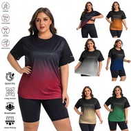 1pc Women Plus Size Ombre Graphic Print Loose Fit Short Sleeve T-Shirt For Sports, Running, Yoga, Fi