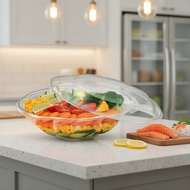 100-Pack 64oz Clear Plastic Bowls with Rose-Shaped Lids, Disposable Containers for Large Salads, Cat