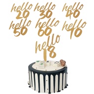 Cross-Border Hello 30 40 50 60 70th Birthday Party Decoration Cake Insert Sign Glitter Paper Insert 