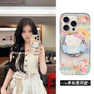 Iu Victory iu Li Zhien Same Style Taiyaki Hello Kitty Magnetic Bracket iphone15promax Apple 14 Phone Case 15 New Style 15pro Female 12 Cute 13pm Double Layer Silicone Shock-resistant Cover