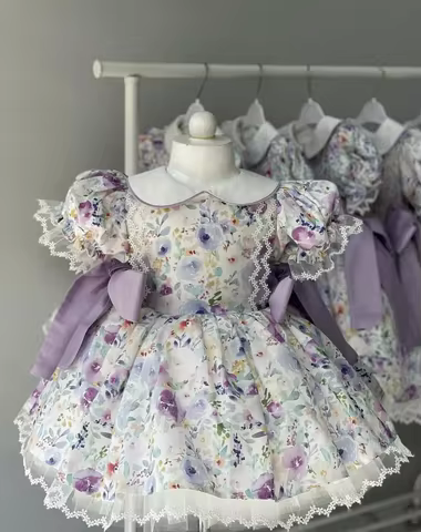 0-12Y Baby Girl Summer Exquisite Lace Turkish Vintage Princess Floral Dress for Birthday Photography