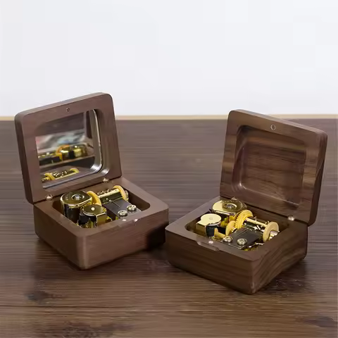 Vintage Music Box Walnut Wood Clockwork Musical Box with Mirror for Elise You Are My Sunshine Birthd