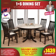 CT4BL-MTB CC777M 1+6 Seater Grade A Marble Top Round Solid Wood Dining Set Kayu High Quality Turkey Fabric Chair / Dining Table / Dining Chair / Meja Makan / Kerusi Meja Makan / Buffet Makan Meja / Meja Party Makan Weekend by IFURNITURE