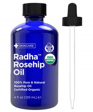 Radha Beauty Rosehip Oil USDA Certified Organic, 4 oz. - 100% Pure &amp; Cold Pressed. All Natural Anti-