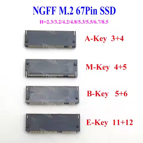 1pcs NEW M.2 Connector 67P A B E M KEY NGFF Interface Socket H=2.3/3.2/4.2/4.8/5.3/5.5/6.7/8.5 M.2 S