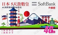Softbank - SoftBank【日本】5天 激數皇 高速4G無限上網卡數據卡電話卡Sim咭