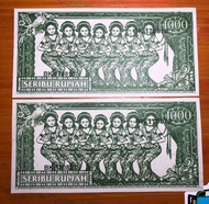 Uang 1000 Rupiah Soekarno Penari 7 tahun 1964 Hijau Code 555