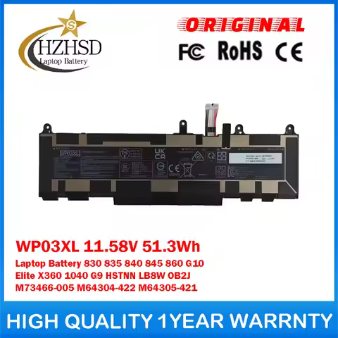WP03XL 11.58V 51.3Wh Genuine Original Laptop Battery For HP EliteBook 830 835 840 845 860 G10 Elite 
