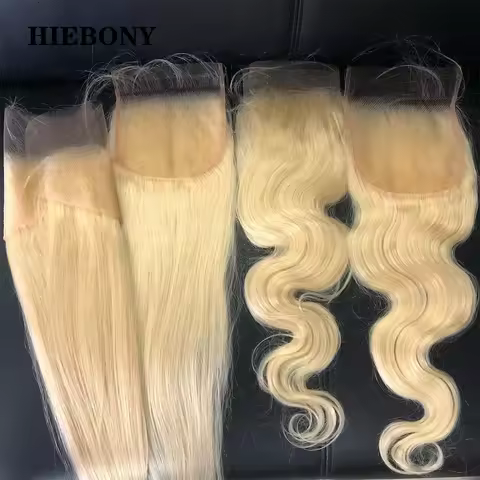 HiEbony 613 Blonde 5x5 6x6 HD Lace Closure Only Straight Human Hair 4x4 Real HD Lace Closure 22 Inch
