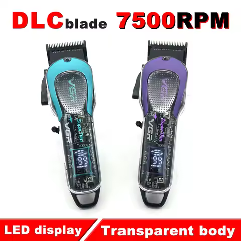 Professional Men's Hair Clipper DLC Fade Blade LED Display Transparent Body Cordless USB Interface H