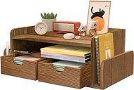 HZE Wooden Desk Organizer with Drawers, Rustic 3-Tier Office Desktop Organizer with Drawers with 2 Side Mail Sorting Slots, Desktop Drawers for Folders, Mail, Stationary (No Assembly Required)