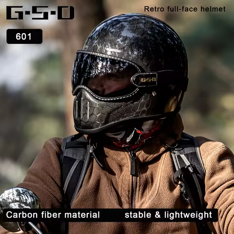 GSD Carbon Fiber Motorcycle Full Helmet Retro Cruiser Motorbike Helmet Anti Fog Riding Safety Helmet