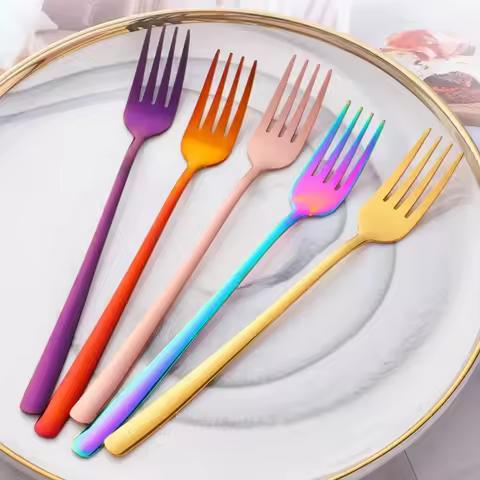 8 Colors Stainless Steel Long Handle Dinner Fork Korean Rainbow Fork Hotel Restaurant Party Supplies