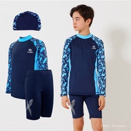 253 Ready stock 7-15Yrs Plus Size Youth Kids Swimwear Long Sleeve Top+Pant+Swim Cap Teen Boys Split Swimsuit