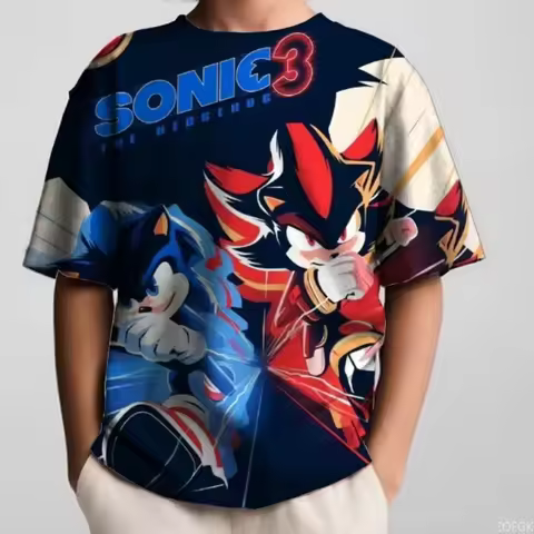 2026 Summer Fashion Anime Sonic The Hedgehog Brothers T-shirt 3D Printing Fitness Hip Hop Street Rou