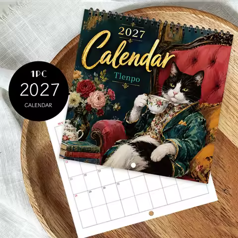 1pc 2027 Wall Calendar, Vintage Oil Painting Cats, 12-Month Monthly Planner, Perfect Gift For Birthd