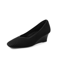Women's Wedge Pumps Square Toe Low Heel Wedge Shoes Comfortable V-cut Closed Toe Heels Wedges Dress 