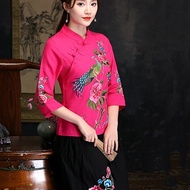Joso Long Shirt Female Embroidered Blouse Tunic Kimono Cardigan Oriental Chinese Style Shirt Summer