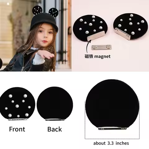 1 Pairs3.3'' Velvet Magnet Fetachable Mouse Ears For Children Glitter Festival Headband Birthday Par
