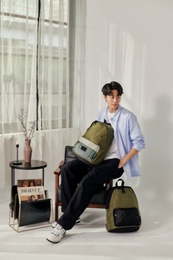 【DOUGHNUT】15吋 防潑水後背包 大學包 水壺格 減壓-軍綠x灰 GW