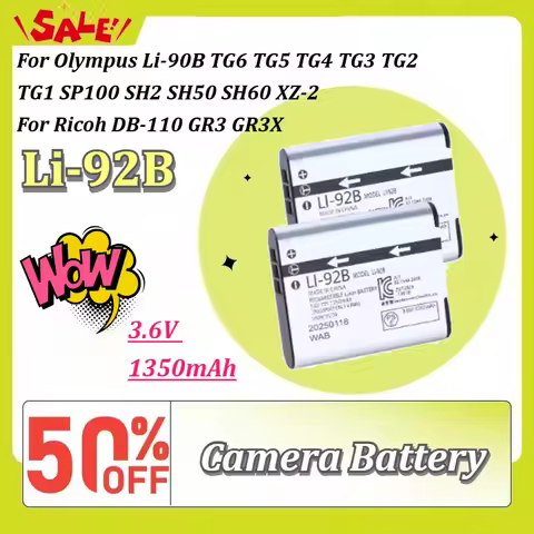 Li-92B 3.6V 1350mAh Camera Battery for Olympus Li-90B TG6 TG5 TG4 TG3 TG2 TG1 SP100 SH2 SH50 SH60 XZ