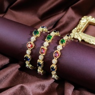 SEQUITO Graceful Golden Round with Rectangle Multicolor Female Bracelets Paved CZ Zirconia Handmade 