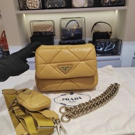 Prada/普拉達 system黃色羊皮菱格最新款三合一