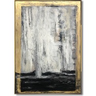 Gold Leaf Contour Painting Large Gold Leaf Artwork Gray Painting Decor Golden