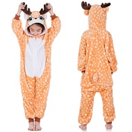 Kids Elk Onesie Pajamas Animal Sika Deer Cosplay Sleepwear Cartoon Flannel Jumpsuit Nightwear Girl Christmas Costume