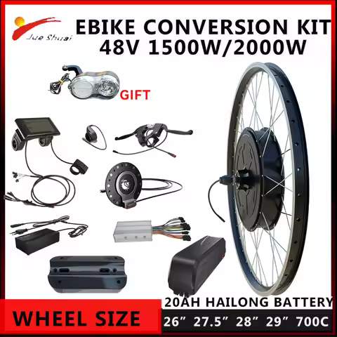 20AH Hailong Battery Ebike Conversion Kit with 1500W/2000W Rear Brushless Hub Motor Wheel Electric B