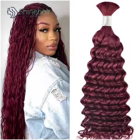 Wholesale 100% Human Hair Bulk for Boho Braids No Weft 99j Burgundy Deep Wave Hair Extensions for Br