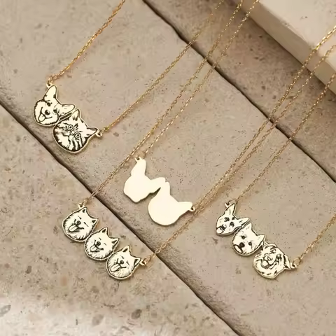 Custom Pet Portrait Necklace Pet Memorial Jewelry Pet Name Necklace Engraved Necklace Dog & Cat Neck