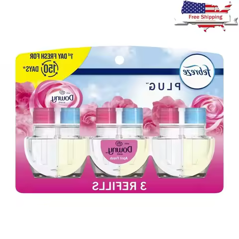 Plug In Air Freshener Refill Pack Odor Eliminator Downy April Fresh 3 Oil Refills 50 Days Freshness 
