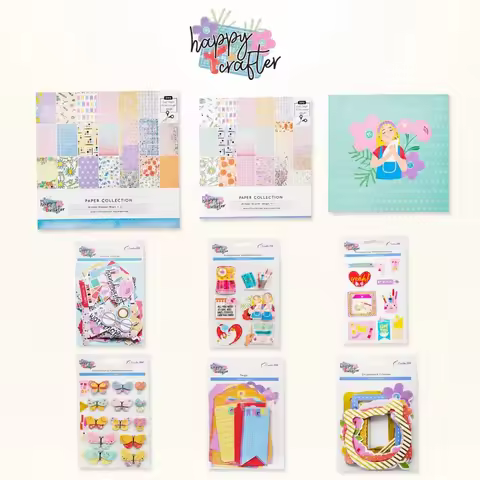 Creative Path 9pcs Happy Crafter Scrapbooking Journaling Full Kits Decorative Papers Die Cuts Embell