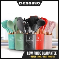 DESSINO 12pcs Alat Memasak Set Alat Memasak Dapur Perkakas Silikon Set Memasak Set Aksesori