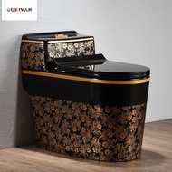 Luxury Black Gold Sitting Toilet Floral Design Creative Ceramic Toilet Bathroom Tandas Duduk Mewah Mangkuk TandasSeramik