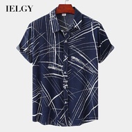 IELGY เสื้อเชิ้ตพิมพ์ลายสก็อตผู้ชายผู้ชาย