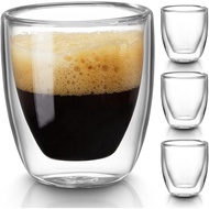 Double Walled Espresso Cups Set of 4 (50% Thicker), 3 Ounce Clear Expresso Coffee Mugs, Espresso Sho