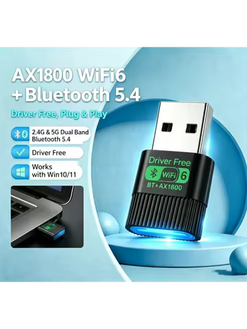 AX1800 WiFi6 BT5.4 2-in-1 Wireless Network Card Dual Band Driver Free USB WiFi Adapter Dongle Deskto