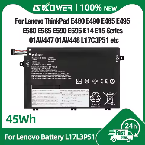 SKOWER L17L3P51 Battery for Lenovo ThinkPad E480 E485 E490 E495 E580 E585 E590 E595 E14/E15 Gen 1 R4