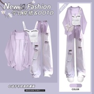 Dopamine Inspired 2025 Korean Style Outfit Set - Sunscreen Shirt & Suspender
