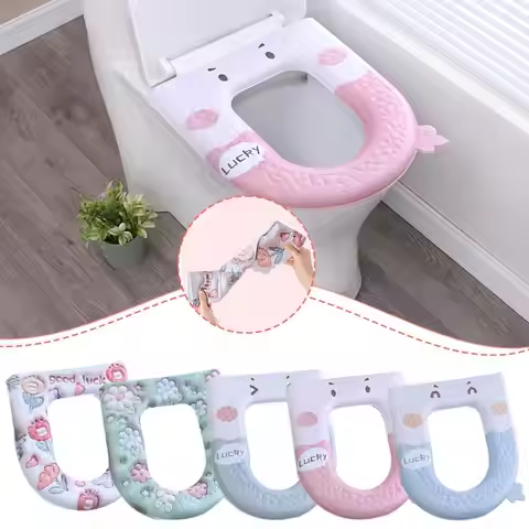 Toilet Seat Waterproof Cartoon Pattern Hygienic All-Season Cover Germ-Free Bathroom Toilet Comfort A