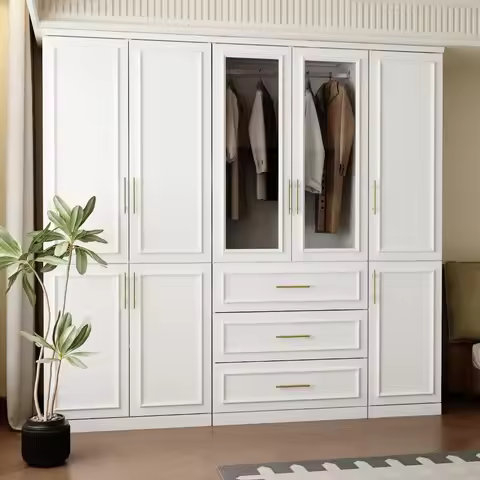 Fufu Gaga Wardrobe Closet, Modern White Armoire System, Gold Handles Storage, Bedroom Clothes Collec