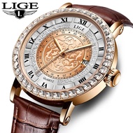 LIGE Men Watch Casual Fashion Vintage Business Leather Quartz Watch for Men Waterproof Men Wristwatch+Box