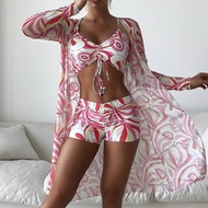 ผู้หญิง 3 ชิ้นชุดว่ายน้ำ Push Up บิกินี่แขนยาว Beach Cover Up เหมาะสำหรับวันหยุด Pool Party JS-032-T