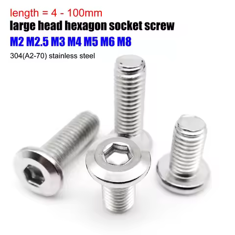 M2 M2.5 M3 M4 M5 M6 M8 Allen Hex Hexagon Socket Large Flat Head Furniture Rivet Screw Connect Joint 