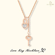 A.CEMI Love Key Necklace สร้อยคอเงินแท้ ชุบทอง 18K โรสโกลว์ ของขวัญแฟน